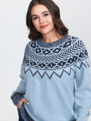 Fair-Isle Yarn Blend Textured Pullover