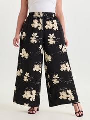 Floral Print Stretchy Waist Wide-Leg Pants