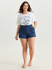 Stretchy Pull-On Straight-Leg Denim Shorts