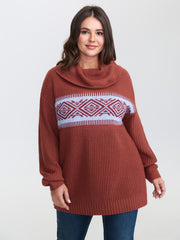 Geometric Snowflake Drape Turtleneck Pullover