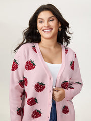 Strawberry Pattern Button-Front Knit Cardigan