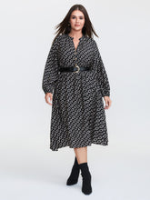 Monochrome Geometric Print Belted Midi Dress