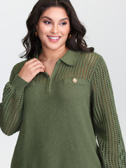 Polo Collar Cut-Out Pullover