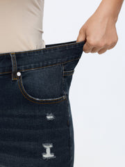 Ripped Hem Mid-Rise Skinny-Fit Jeans