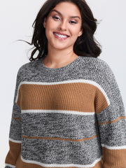 Heather Colorful Stripes Round Neck Pullover