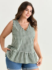 Supersoft Check Print Open Back Blouse