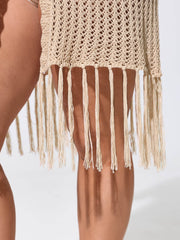 Crochet Textured Tassel Hem Swim Cover-Up