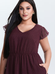 Textured Chiffon Flutter Sleeve Midi Dress
