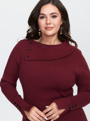 Collar Button Fitted Slit Fitted Pullover