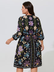 Boho Print V-Neck Pockets Mini Dress