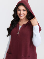 Half-Zip Hooded Sleeveless Pocketed Pullover