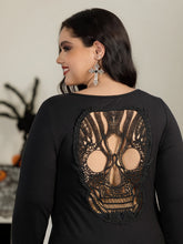 Stretchy Back Skull Lace Cutout Long Sleeve Top
