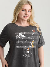 Cat Tunes Print Stretchy T-Shirt