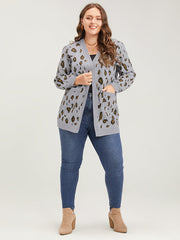 Leopard Super Soft Knit Pocket Jacquard Open Front Cardigan