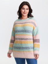 Textured Colorful Stripe Drop Shoulder Pullover