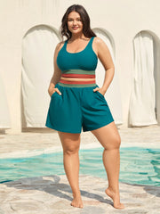 Colorful Hem Scoop Neck Swim Top