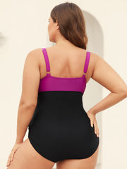 Color Block Twist Front One-Piece Swimsuit