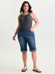 Pull-On Stretchy Denim Shorts