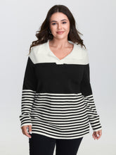 Supersoft Polo Collar Striped Colorblock Pullover