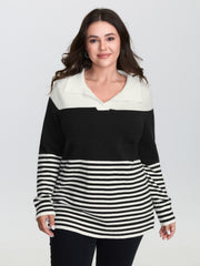 Supersoft Polo Collar Striped Colorblock Pullover