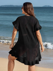 Cut-Out Ruffled Sleeve Swim Cover-Up