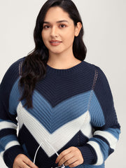 Round Neck Colorblock Asymmetrical Hem Pullover
