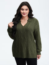 Cable Knit Polo Collar Pullover