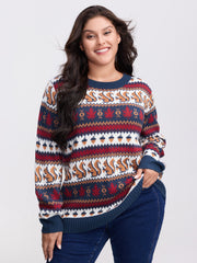 Squirrel Fall Print Jacquard Pullover