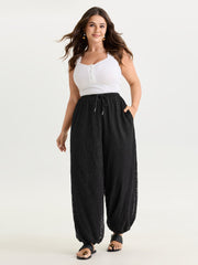 Drawstring Lace Trim Straight-Leg Pants