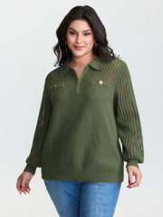 Polo Collar Cut-Out Pullover