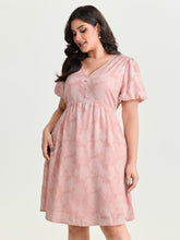 Floral Textured Bubble Sleeve Mini Dress