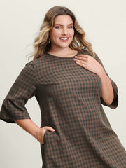 Yarn-Dyed Flared Sleeve A-Line Knee-Length Dress