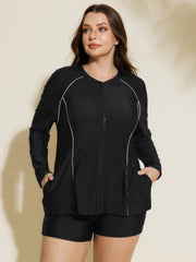 Zipper-Front Fitted Swim Top