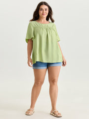 Ruffle Sleeve Gathered Round Neck Blouse
