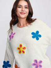 Supersoft Multi-Color Floral Crochet Round Neck Pullover