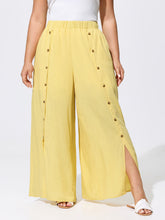 Linen Blend Button Detail Hem Split Sheer Pants