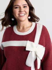3D Bowtie Color Contrast Pullover