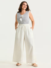 Cotton Drawstring Waist Semi-Sheer Straight Pants