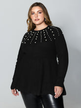 Pearl Detail Cinched-Waist A-Line Pullover