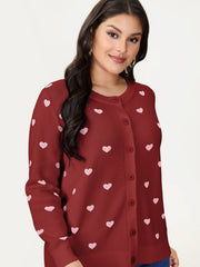 Love Pattern Jacquard Knit Cardigan
