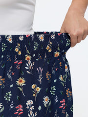 Colorful Floral Print Shirred Waist Ruffled Pants