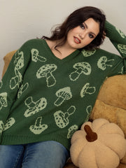 Mushroom Jacquard V‑Neck Pullover