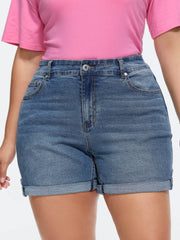 Folded Hem Skinny-Fit Denim Shorts