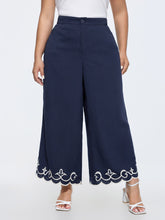Floral Embroidered Scalloped Hem Pants