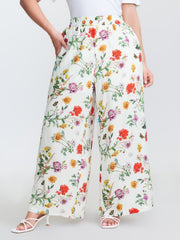 Floral Print Stretchy Waist Wide-Leg Pants