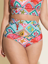 Colorful Vacation Print High-Waisted Swim Bottoms