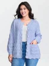 Textured Lantern Sleeve Button Knit Cardigan