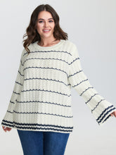 Textured Color Stripe Flared Sleeve Pullover