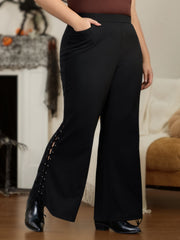 Side Lace‑Up Split Hem Flare Pants