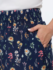 Colorful Floral Print Shirred Waist Ruffled Pants